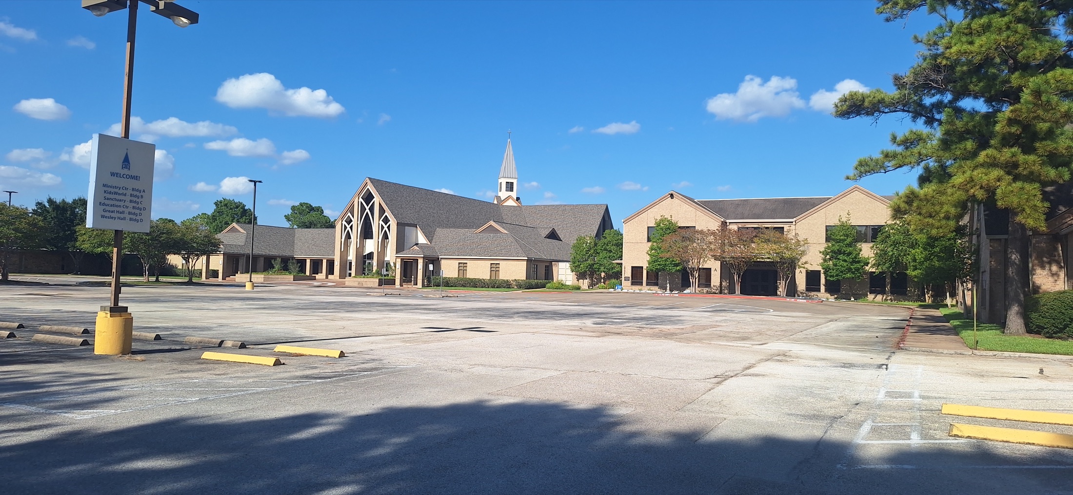 Sugar Land Methodist Church campus parking lot after white-line striping